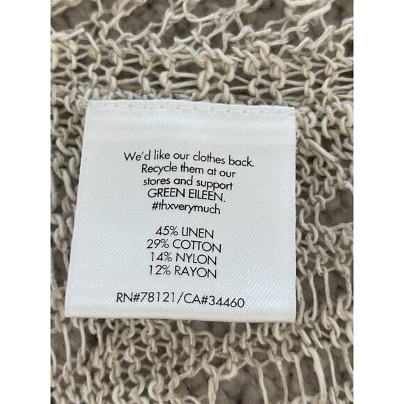 Eileen Fisher Melange Crochet Tunic V-Neck Sweater Linen XL Pebble Asymmetric - Picture 9 of 11